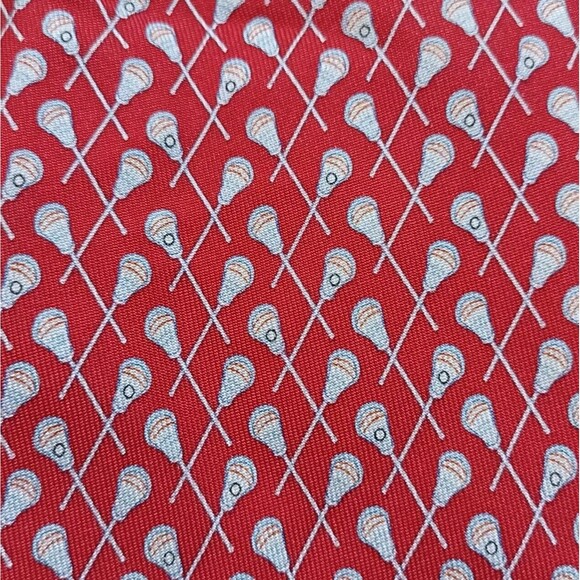 VINEYARD VINES Red Lacrosse Sporty Theme Silk Necktie 60"x3.75" Preppy - Picture 2 of 5